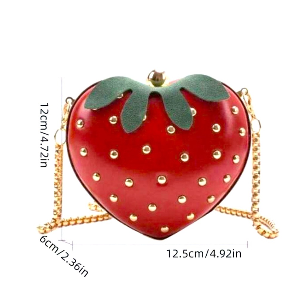 NWOT Strawberry Heart Shaped Chain Crossbody Bag - Picture 3 of 5